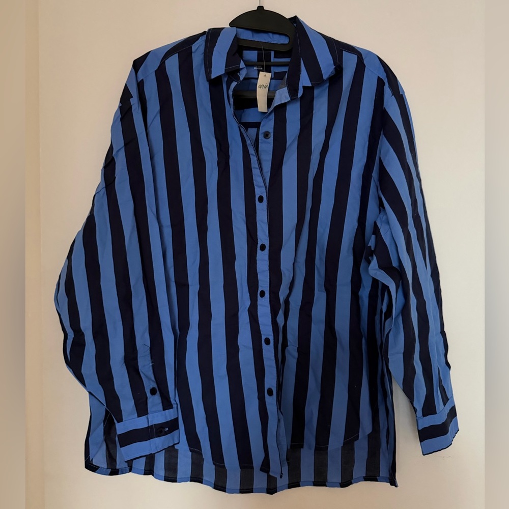 NWT Aerie Blue Striped Set Button Down Shirt & Shorts